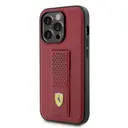 iPhone 14 Pro Standlı Delikli Deri Kılıf - Ferrari Klasik Metal Logo