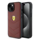 iPhone 15 Deri Dikişli Metal Logolu Kılıf - Ferrari Lisanslı