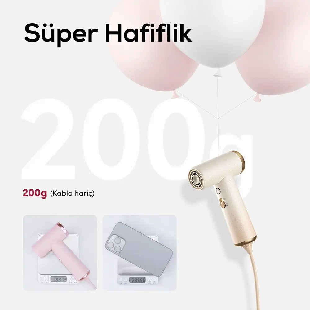 Coshare HP10E Mini Saç Kurutma ve Fön Makinesi, LED Işıklı ve 200 g