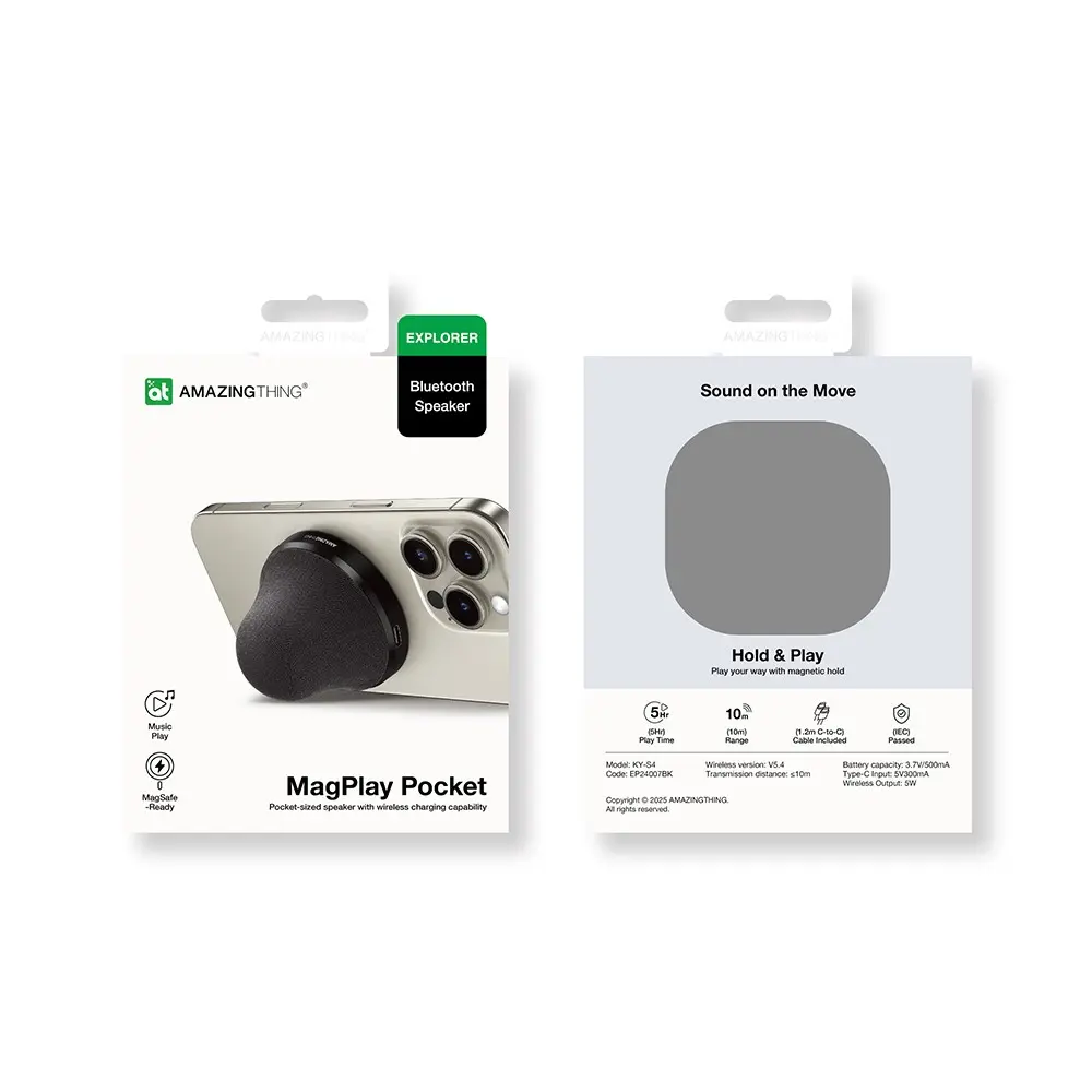 Amazingthing MagPlay Pocket Mini Bluetooth Hoparlör, MagSafe Uyumlu ve Kablosuz Şarj Destekli