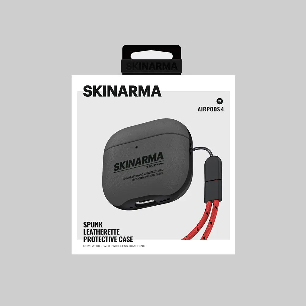 AirPods 4 Uyumlu PU Deri Kılıf, Alüminyum Askılı - Skinarma Spunk