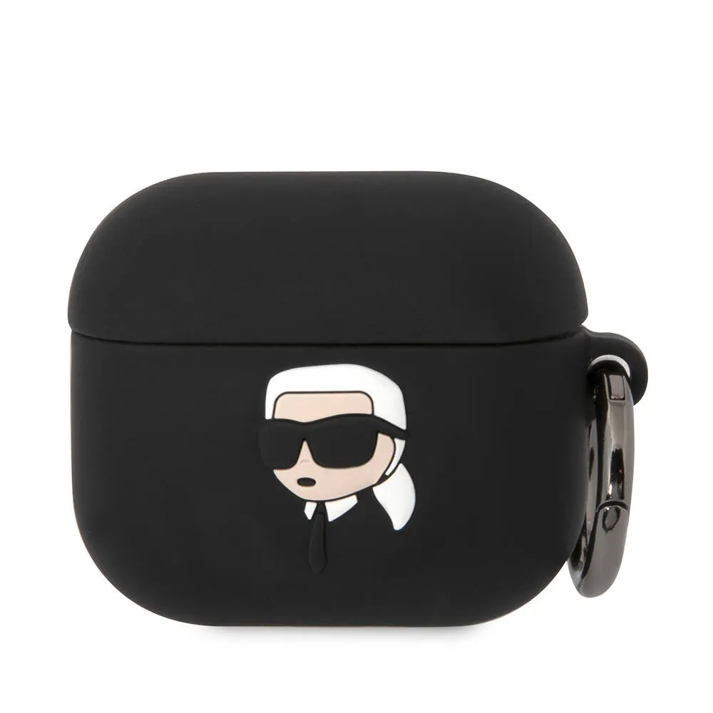 AirPods 3. Nesil Kılıf, Karl Lagerfeld Lisanslı 3D Silikon Kapak - Siyah