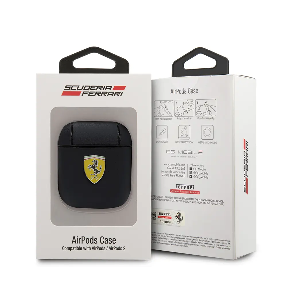 AirPods Kılıfı Ferrari Lisanslı PU Deri Metal Logolu - Scuderia Ferrari