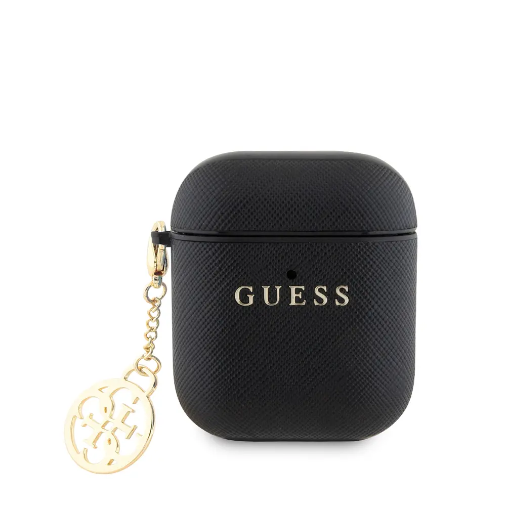 AirPods Uyumlu Dokulu Saffiano Kılıf, Yuvarlak Süs Zincirli - Guess