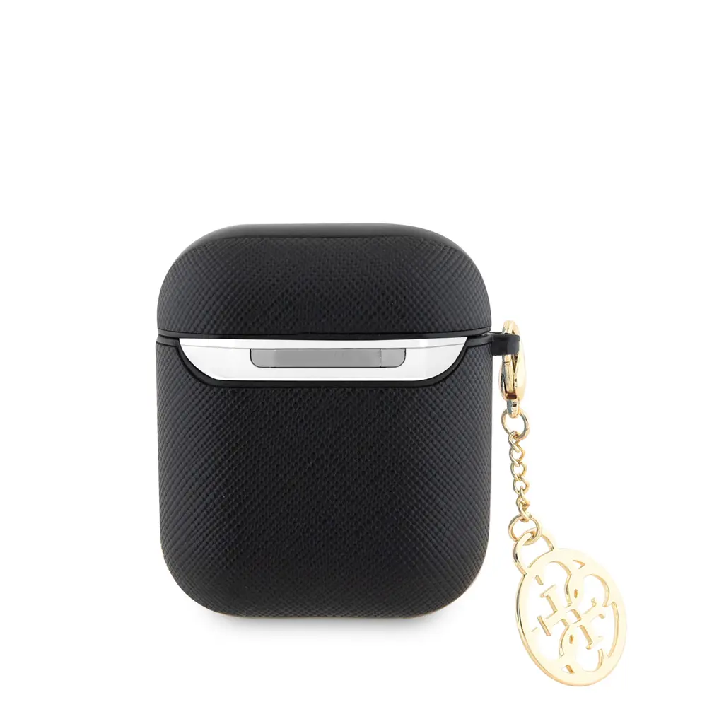 AirPods Uyumlu Dokulu Saffiano Kılıf, Yuvarlak Süs Zincirli - Guess
