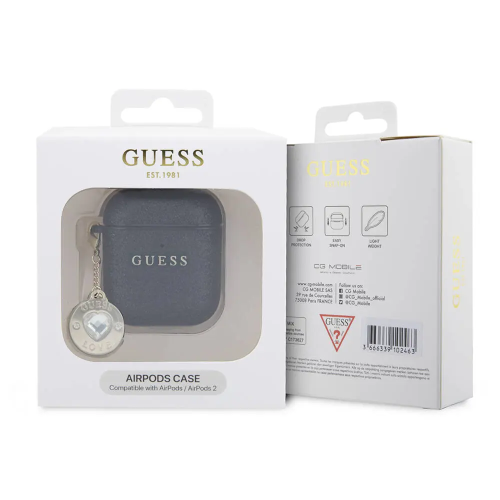 AirPods Uyumlu Glitter Kalp Süs Zincirli Kılıf - Guess Lisanslı