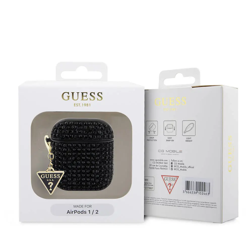 AirPods Uyumlu Kablosuz Şarj Destekli Parıltılı Taş Kaplamalı Kılıf - Guess