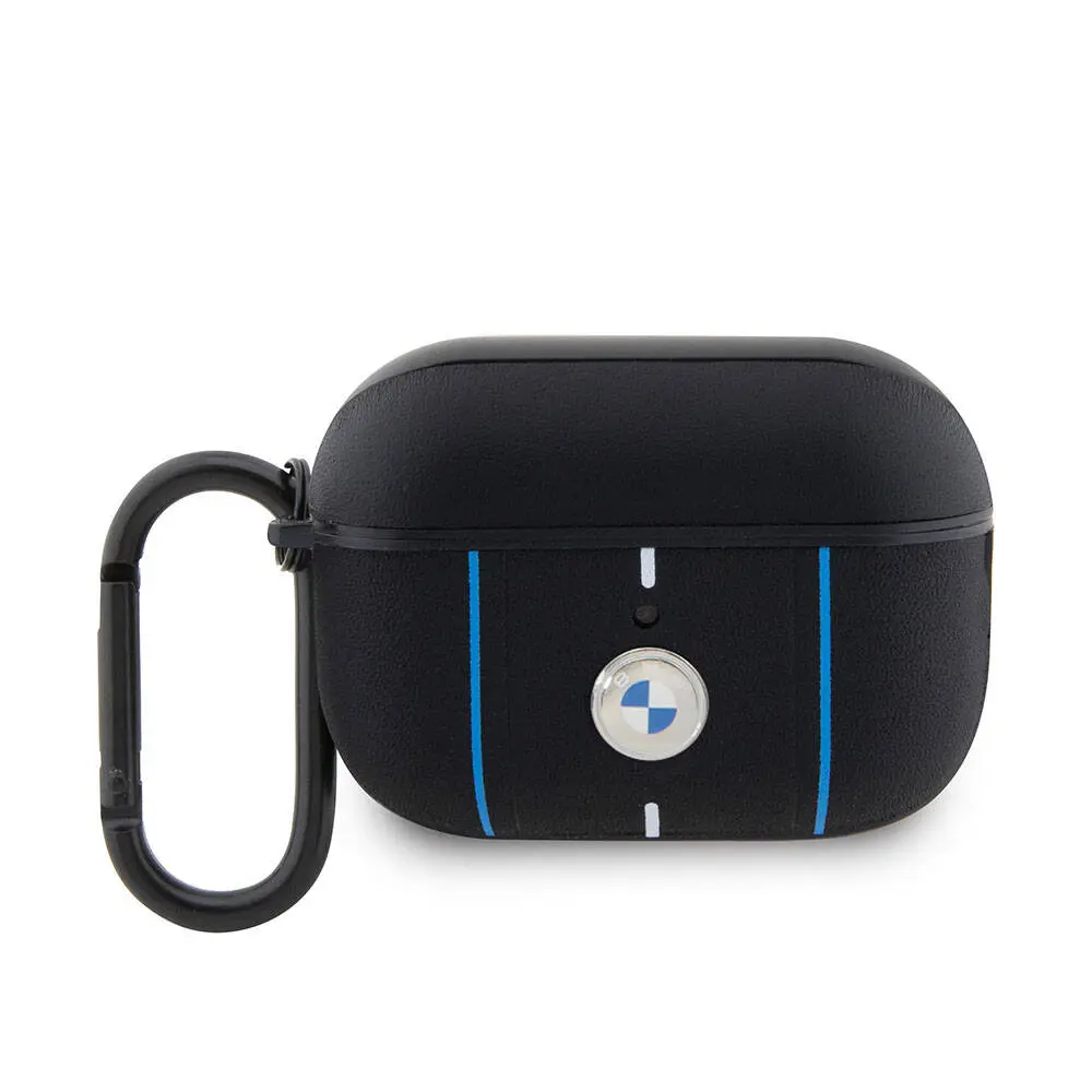 AirPods Pro 2 Kılıf, Lisanslı BMW PU Deri Kapak - Mavi Beyaz Çizgili