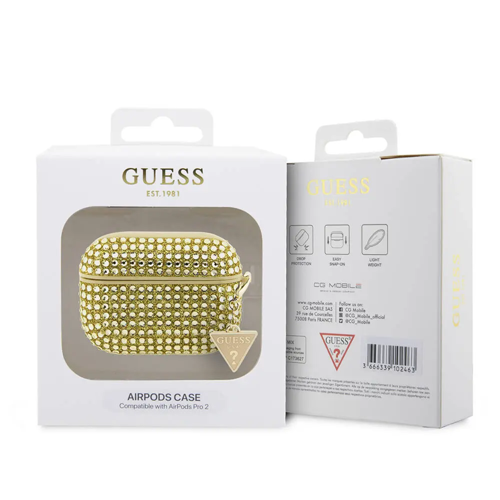 AirPods Pro 2 Kılıf, Parıltılı Taş Kaplamalı ve Süs Zincirli - Guess