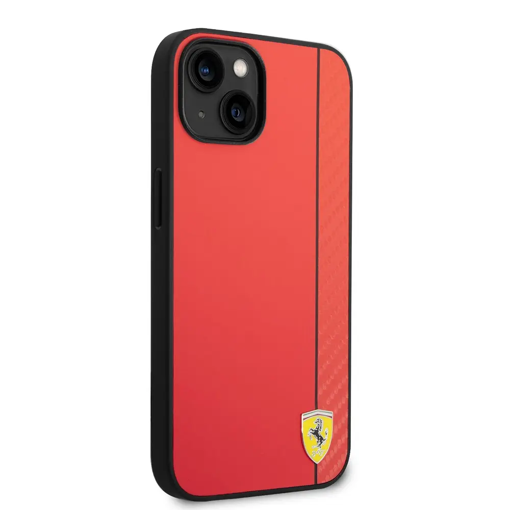 iPhone 14 MagSafe Uyumlu PU Deri Kılıf, Karbon Şeritli - Ferrari