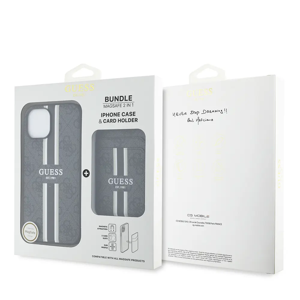 iPhone 14 MagSafe Uyumlu Kartlıklı Kılıf - Guess 4G Desenli