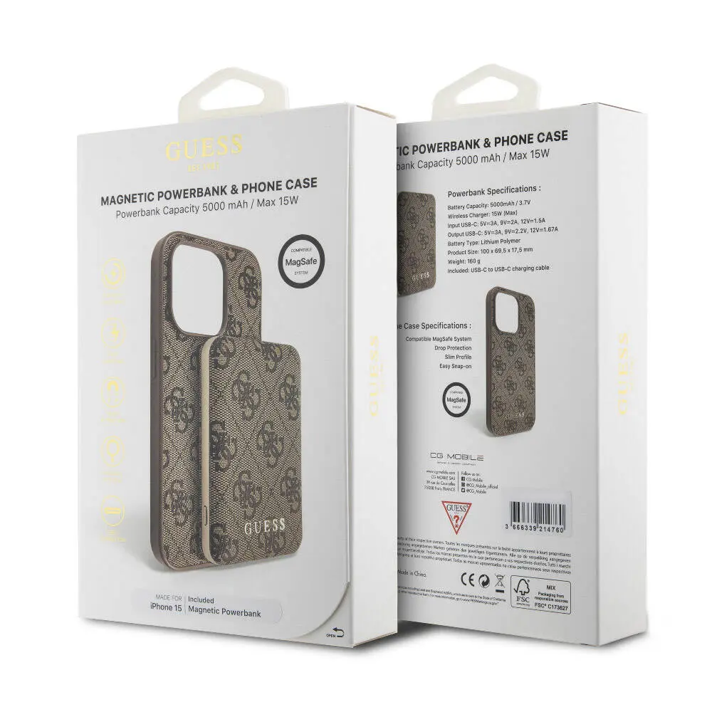 iPhone 14 MagSafe Uyumlu 4G Desenli Kılıf ve 5000 mAh Powerbank Seti - Guess