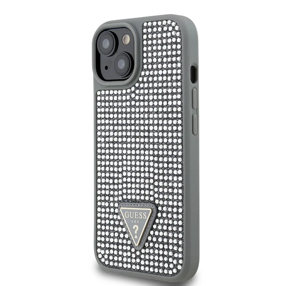 iPhone 14 Taşlı Arka Yüzey Üçgen Logolu Kılıf - Guess Lisanslı