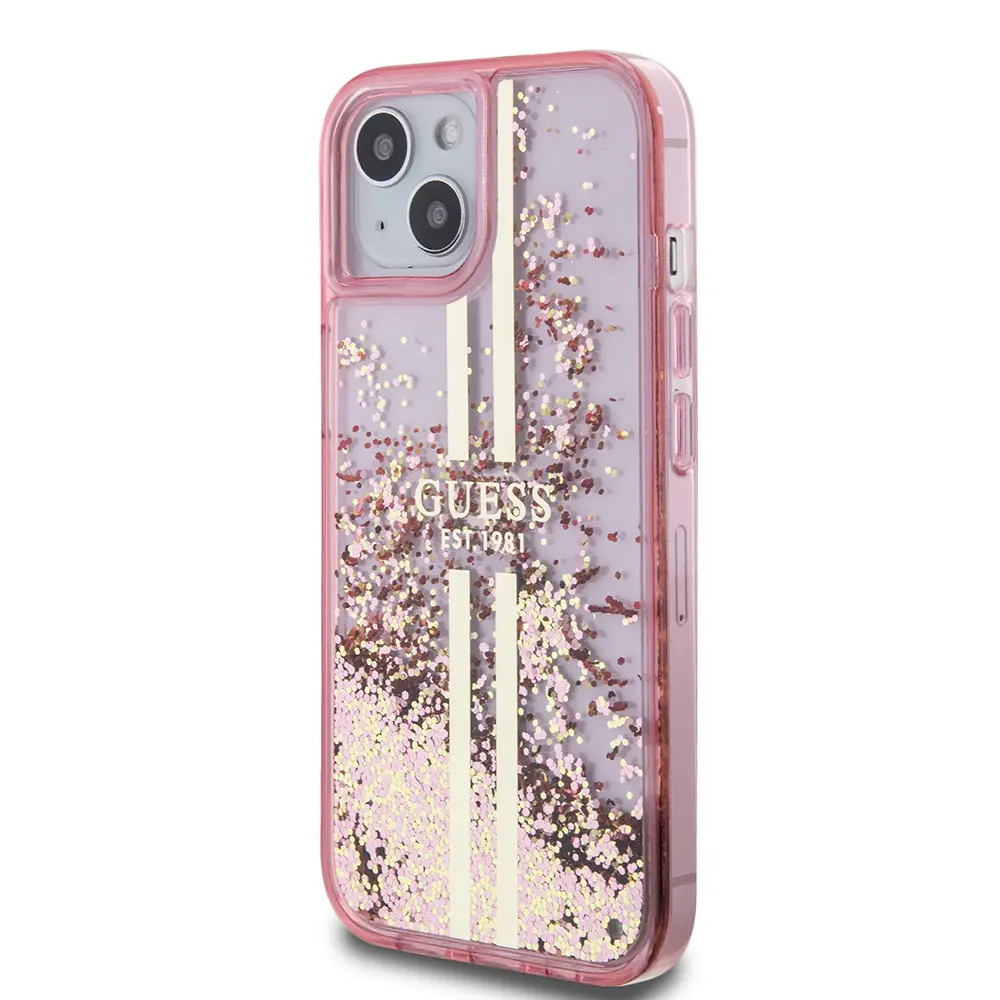 iPhone 14 Transparan Sıvılı Simli Kılıf - Guess Lisanslı