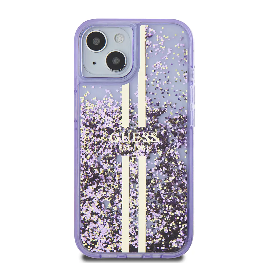 iPhone 14 Transparan Sıvılı Simli Kılıf - Guess Lisanslı