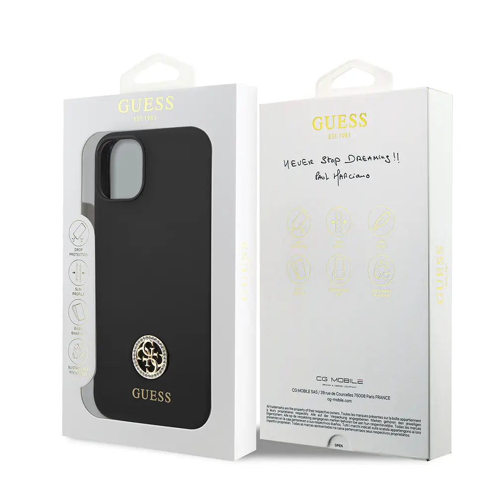 iPhone 14 Silikon Kılıf, Taşlı 4G Logolu - Guess