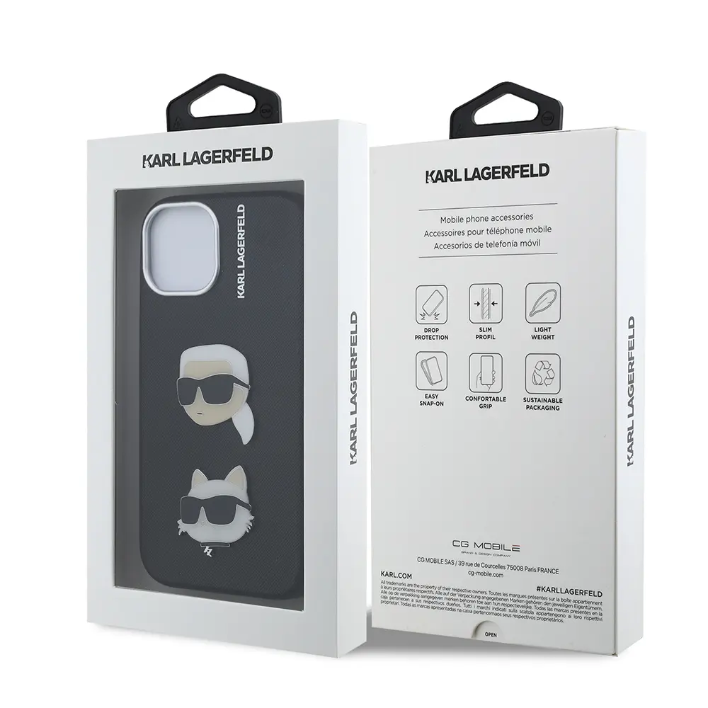 iPhone 14 Kılıf, Karl Lagerfeld K&C Heads Pin Lisanslı Kapak - Siyah