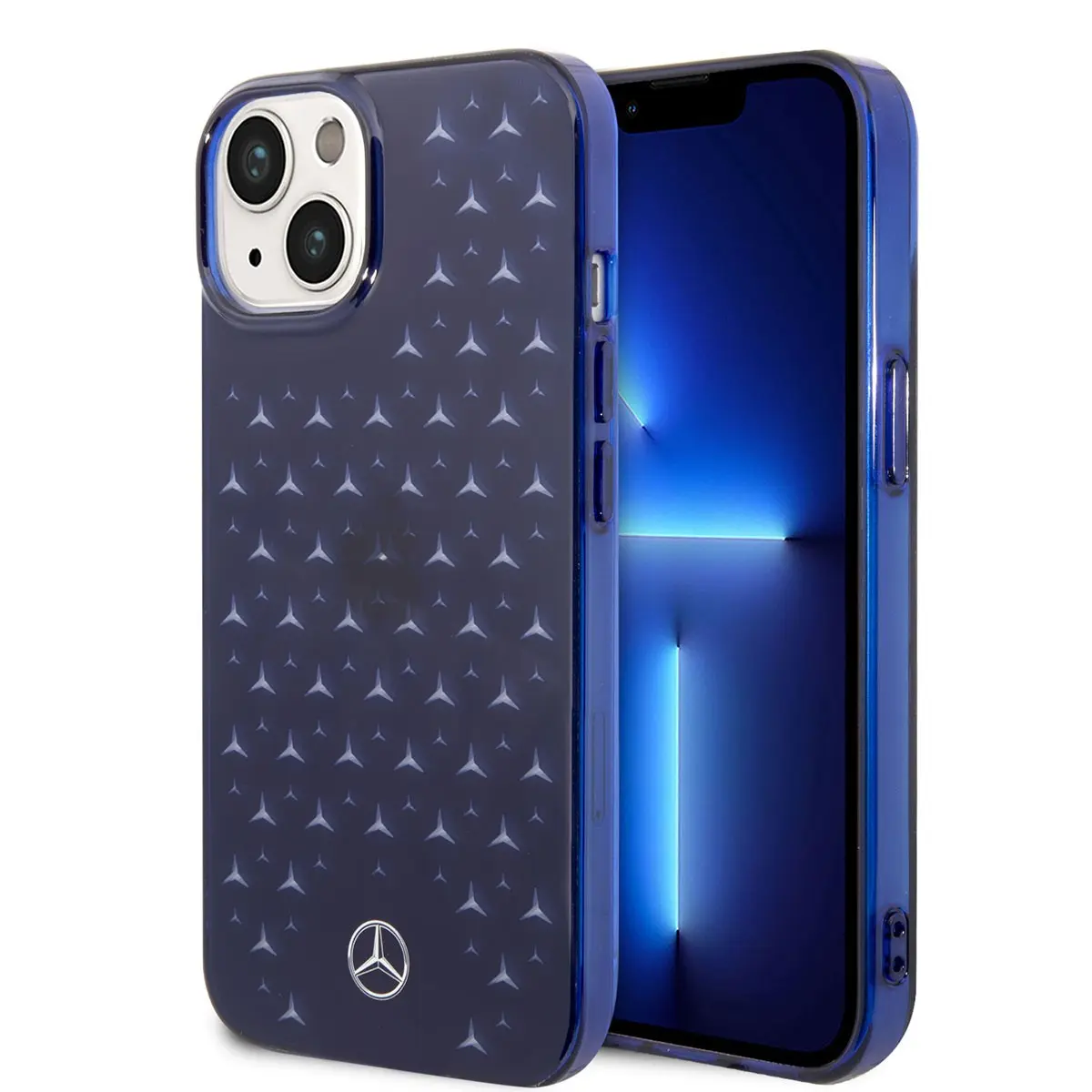 iPhone 14 Plus Şeffaf Kılıf, Mercedes Benz Yıldız Desenli - Mavi