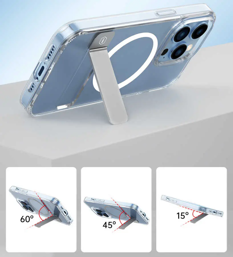 iPhone 14 Plus MagSafe Uyumlu Standlı Şeffaf Kılıf - Wiwu Aurora
