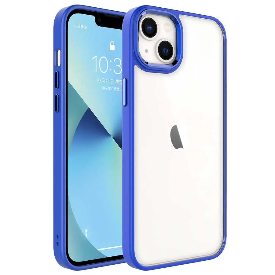 iPhone 14 Plus Şeffaf Arka Yüzeyli Renkli Kenar Kılıf - Zore Krom Kapak