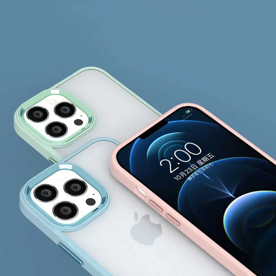 iPhone 14 Pro Şeffaf Arka Yüzeyli Renkli Kenar Kılıf - Zore Krom Kapak