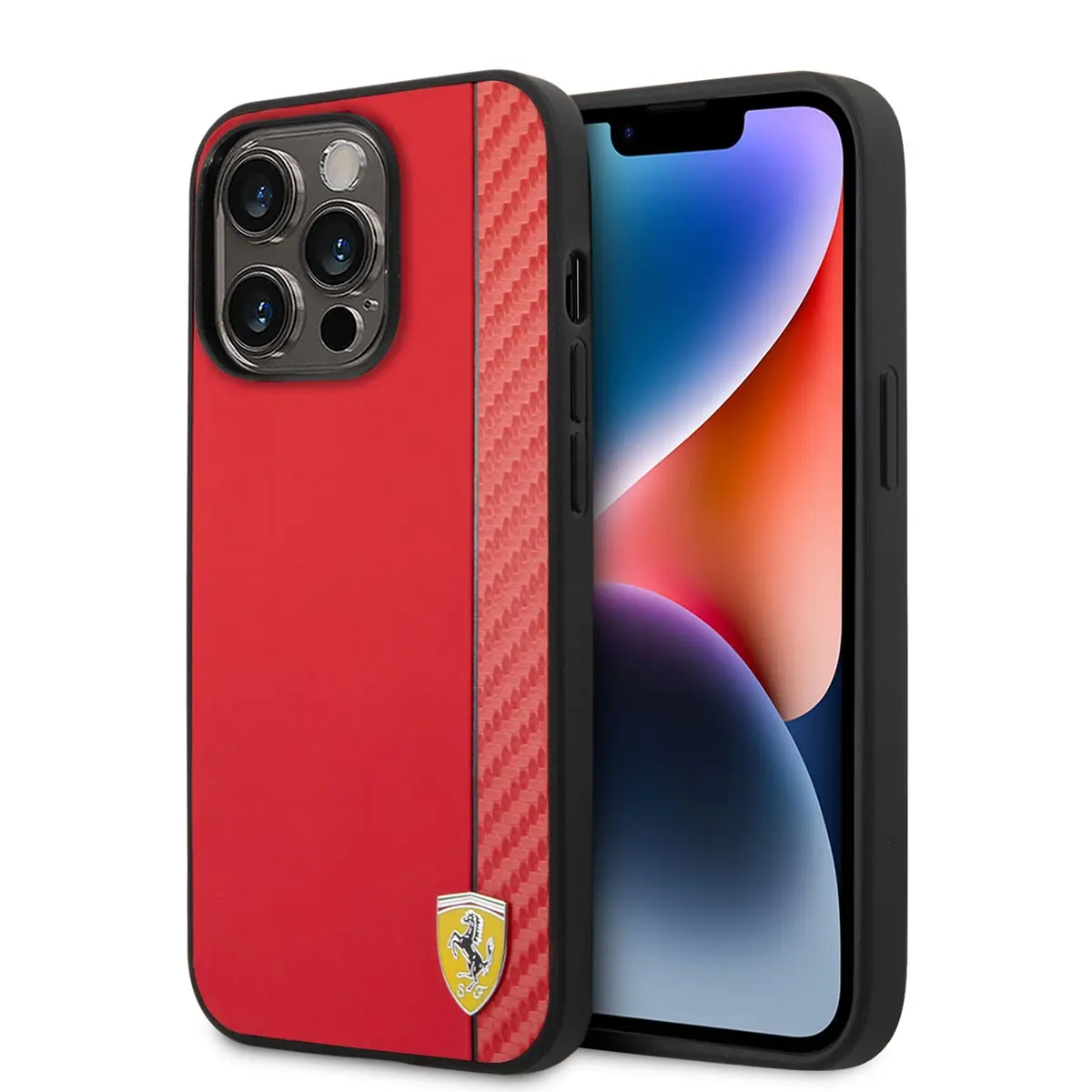 iPhone 14 Pro MagSafe Uyumlu PU Deri Kılıf - Ferrari Karbon Şeritli