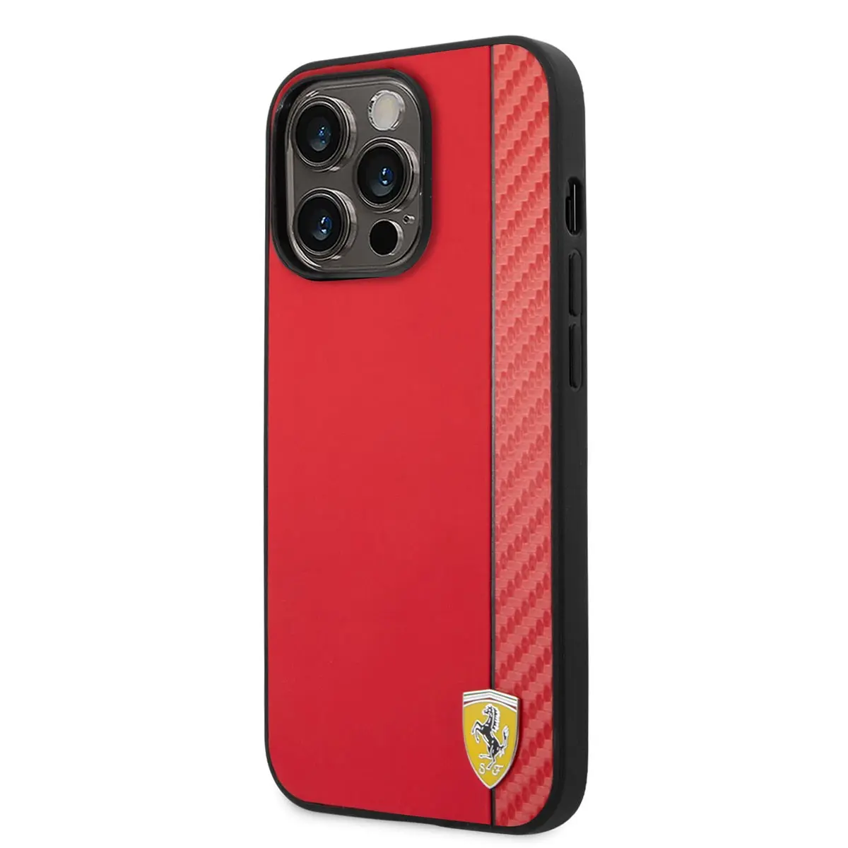 iPhone 14 Pro MagSafe Uyumlu PU Deri Kılıf - Ferrari Karbon Şeritli