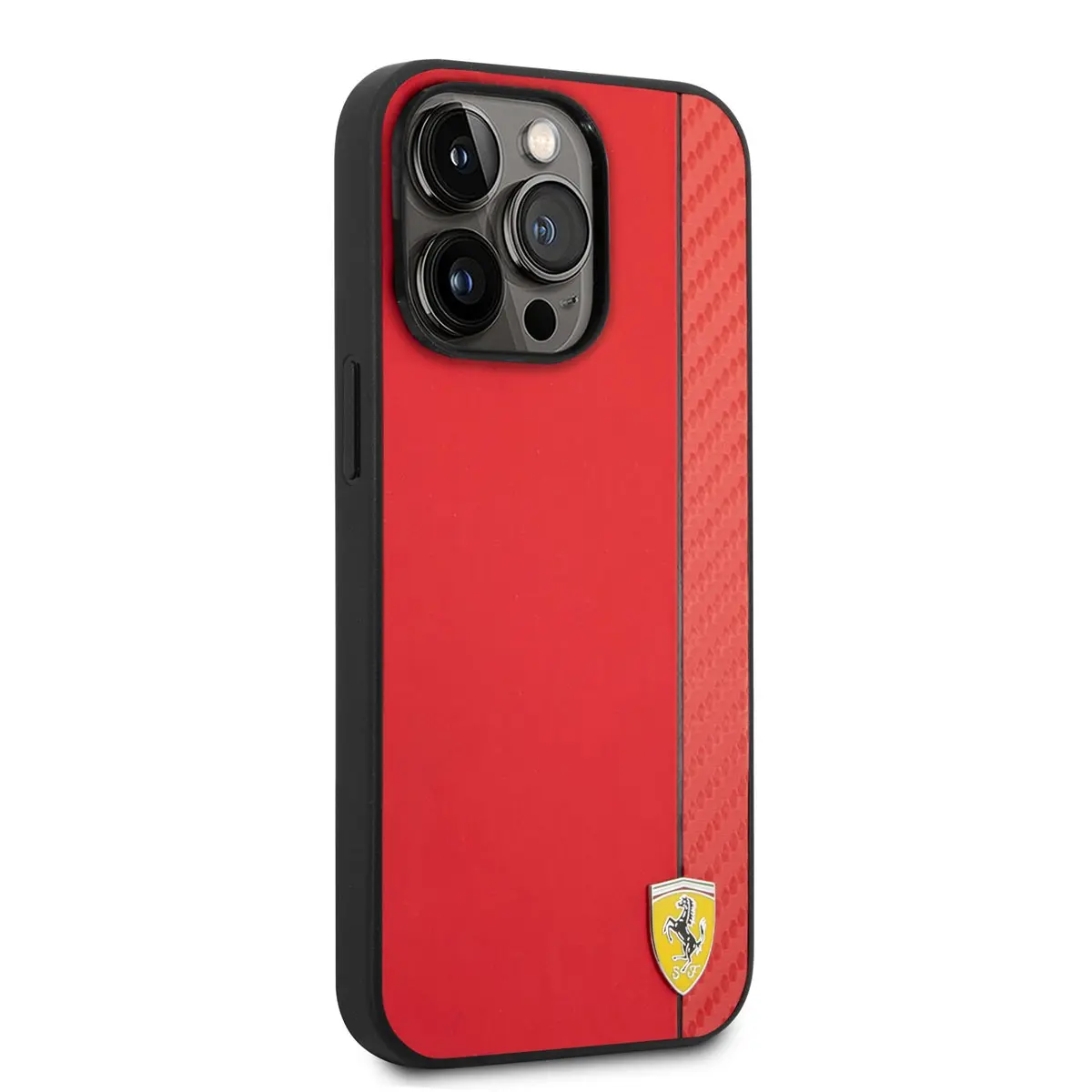 iPhone 14 Pro MagSafe Uyumlu PU Deri Kılıf - Ferrari Karbon Şeritli