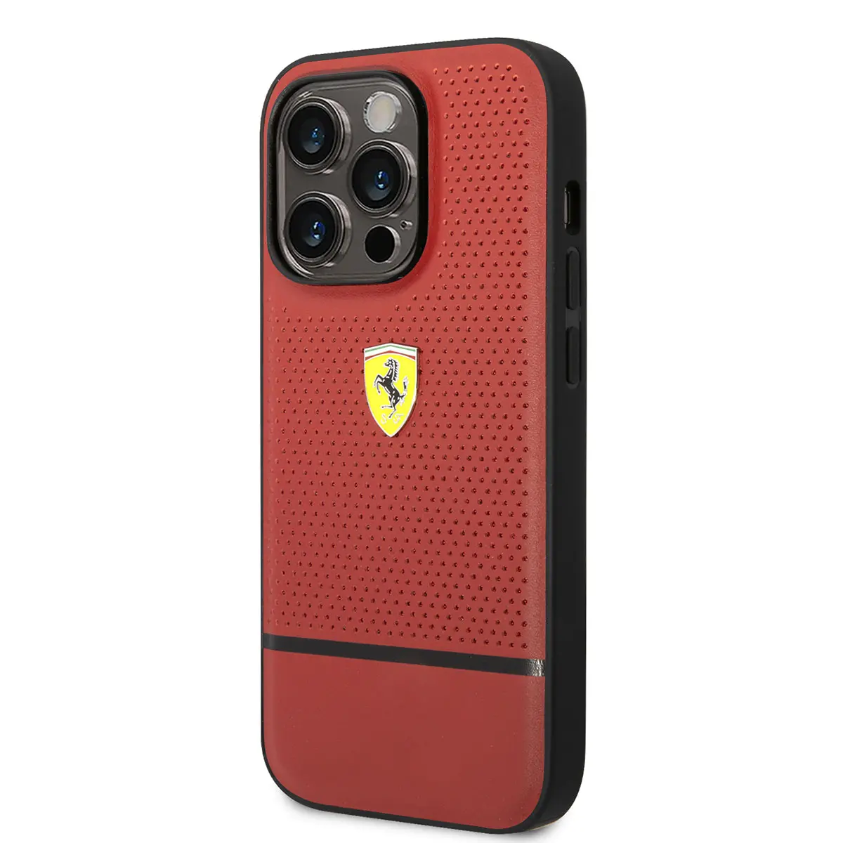iPhone 14 Pro Delikli ve Çizgili Tasarım Deri Kılıf - Ferrari Lisanslı