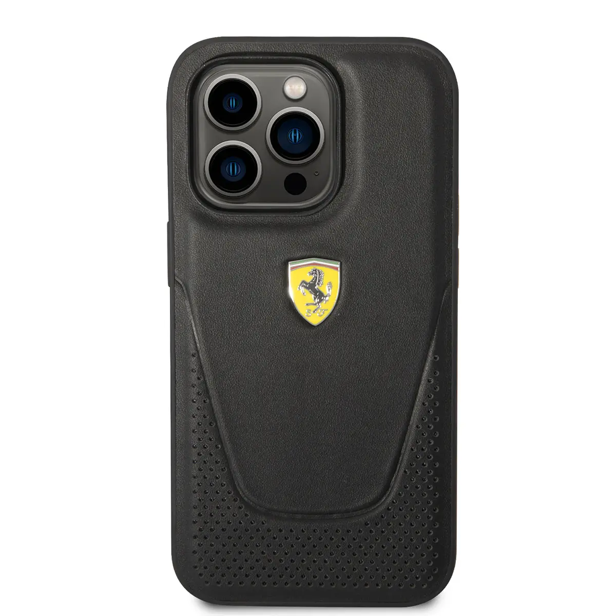 iPhone 14 Pro Delikli Tasarım Deri Kılıf - Ferrari