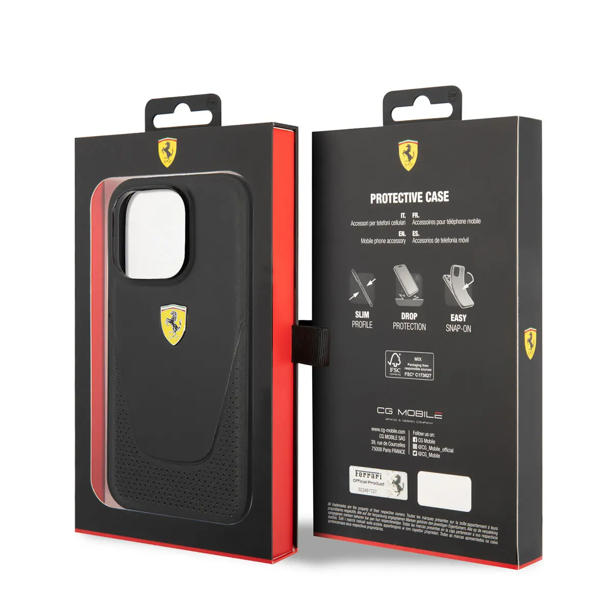 iPhone 14 Pro Delikli Tasarım Deri Kılıf - Ferrari
