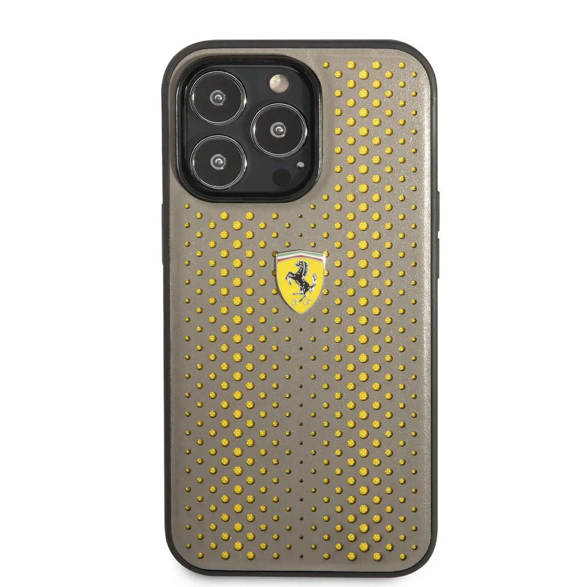 iPhone 14 Pro Ferrari Deri Sarı Noktalı Tasarım Kılıf