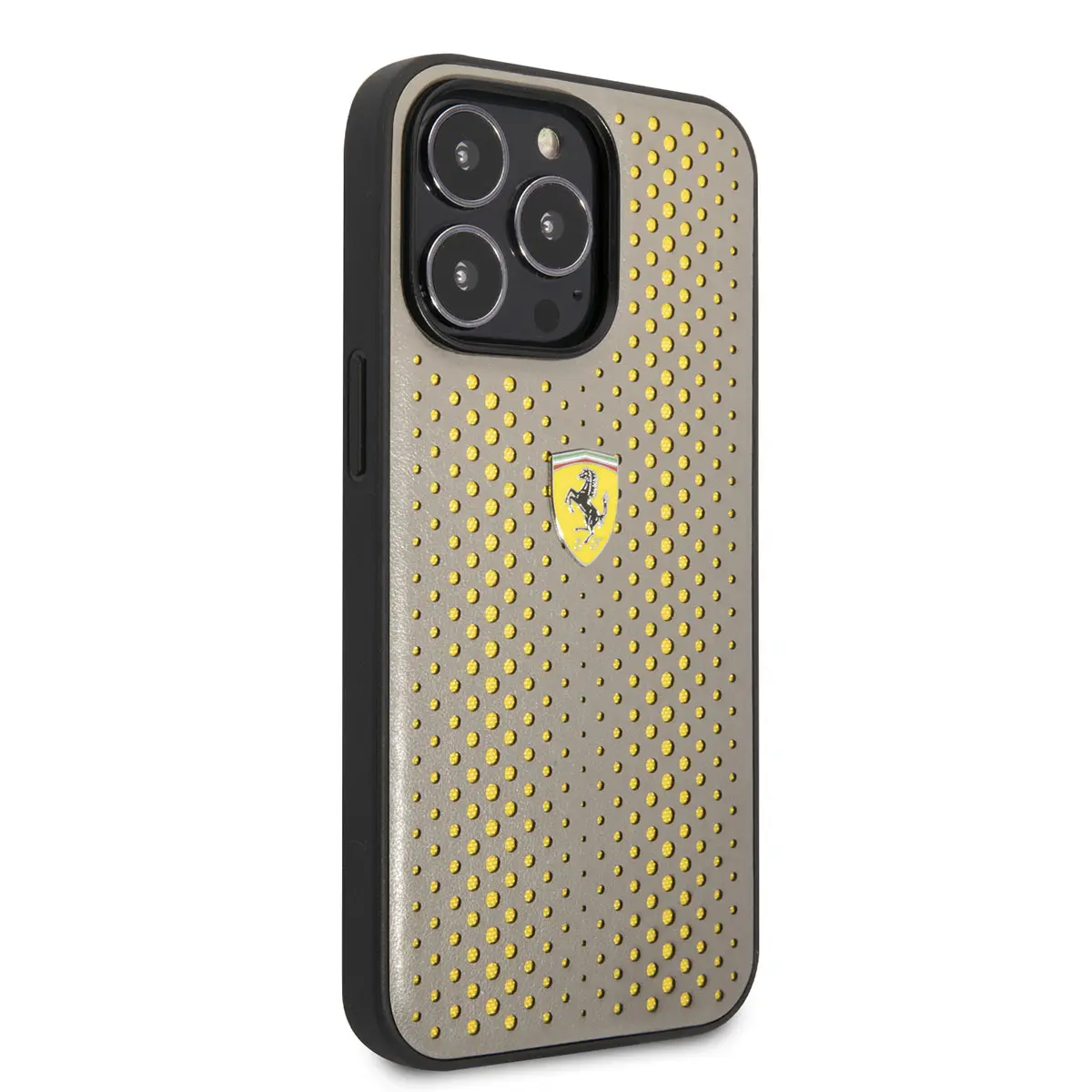 iPhone 14 Pro Ferrari Deri Sarı Noktalı Tasarım Kılıf