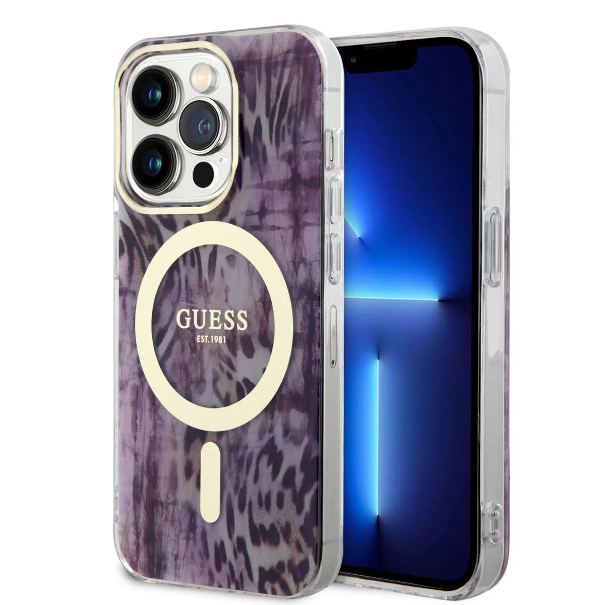 iPhone 14 Pro MagSafe Uyumlu Leopar Desenli Kılıf - Guess