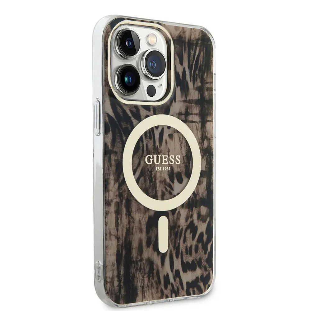 iPhone 14 Pro MagSafe Uyumlu Leopar Desenli Kılıf - Guess