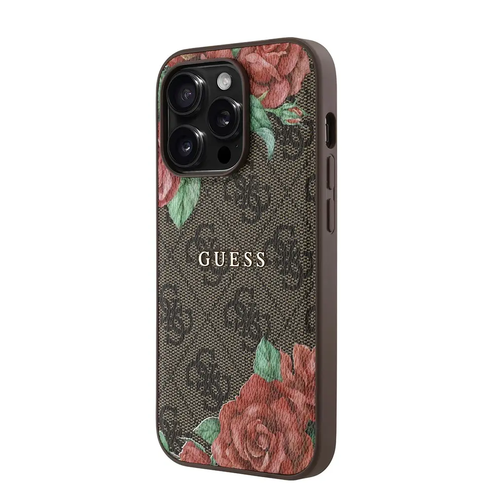 iPhone 14 Pro MagSafe Uyumlu Gül Baskılı Kılıf - Guess 4G Logolu
