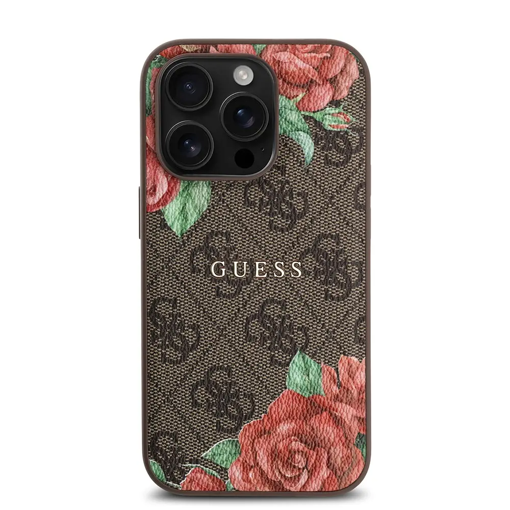 iPhone 14 Pro MagSafe Uyumlu Gül Baskılı Kılıf - Guess 4G Logolu
