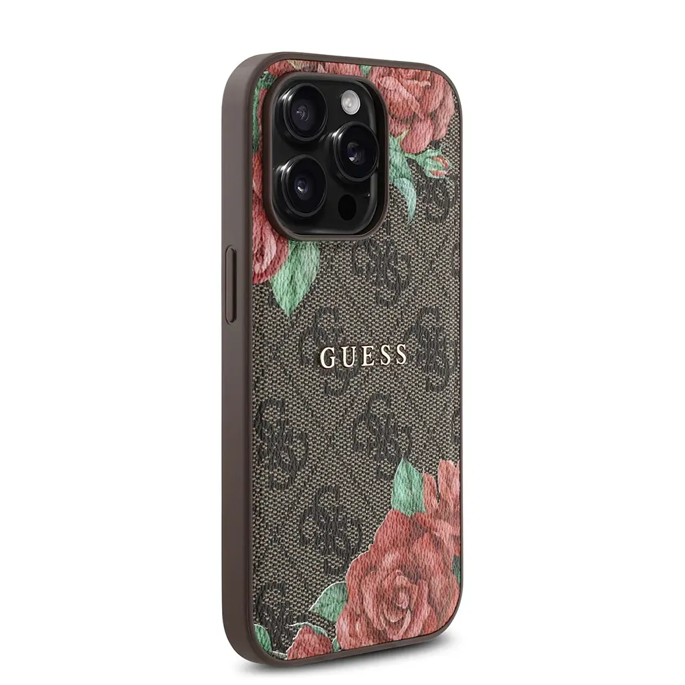iPhone 14 Pro MagSafe Uyumlu Gül Baskılı Kılıf - Guess 4G Logolu