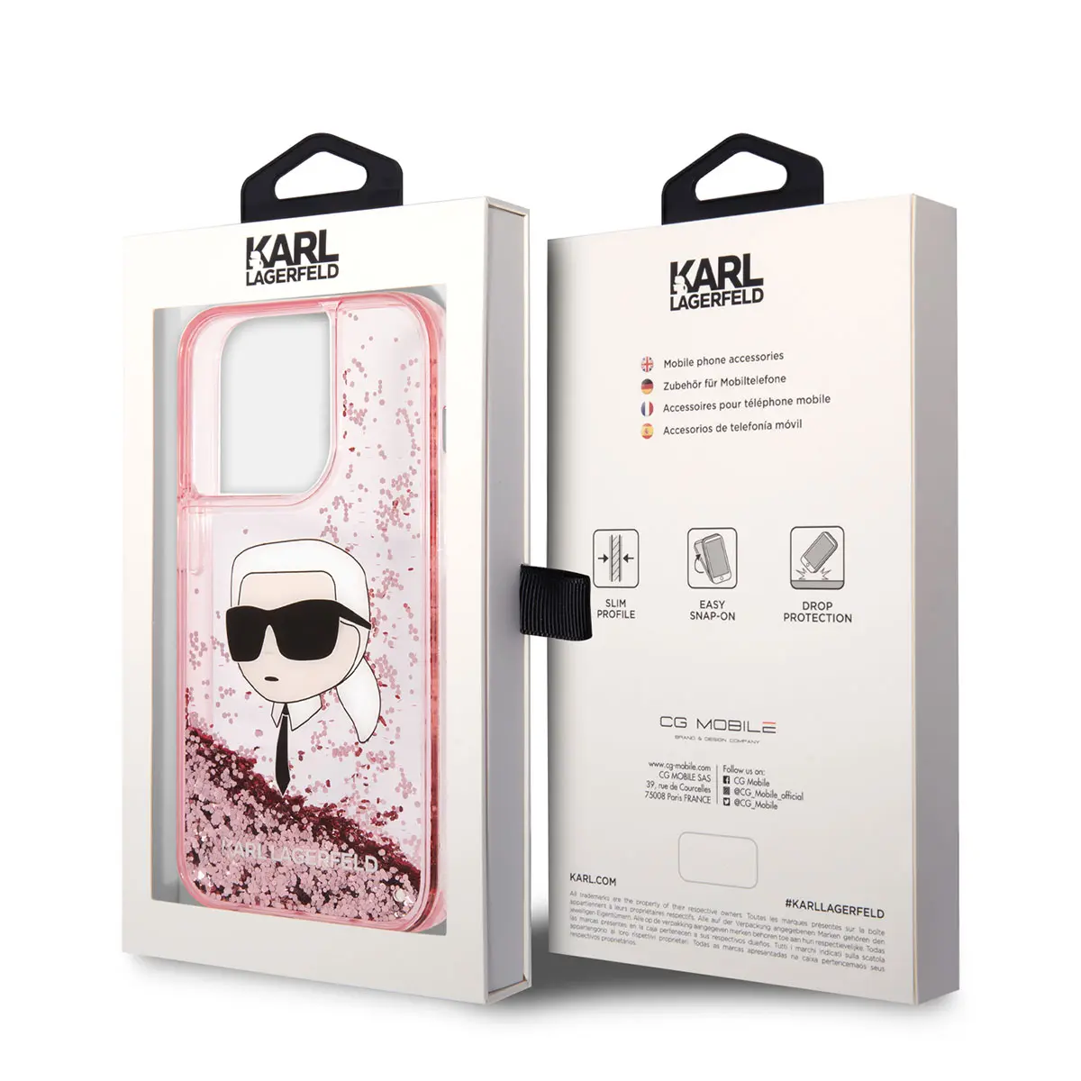 iPhone 14 Pro Sıvılı Simli Karl Head Desenli Kılıf - Karl Lagerfeld