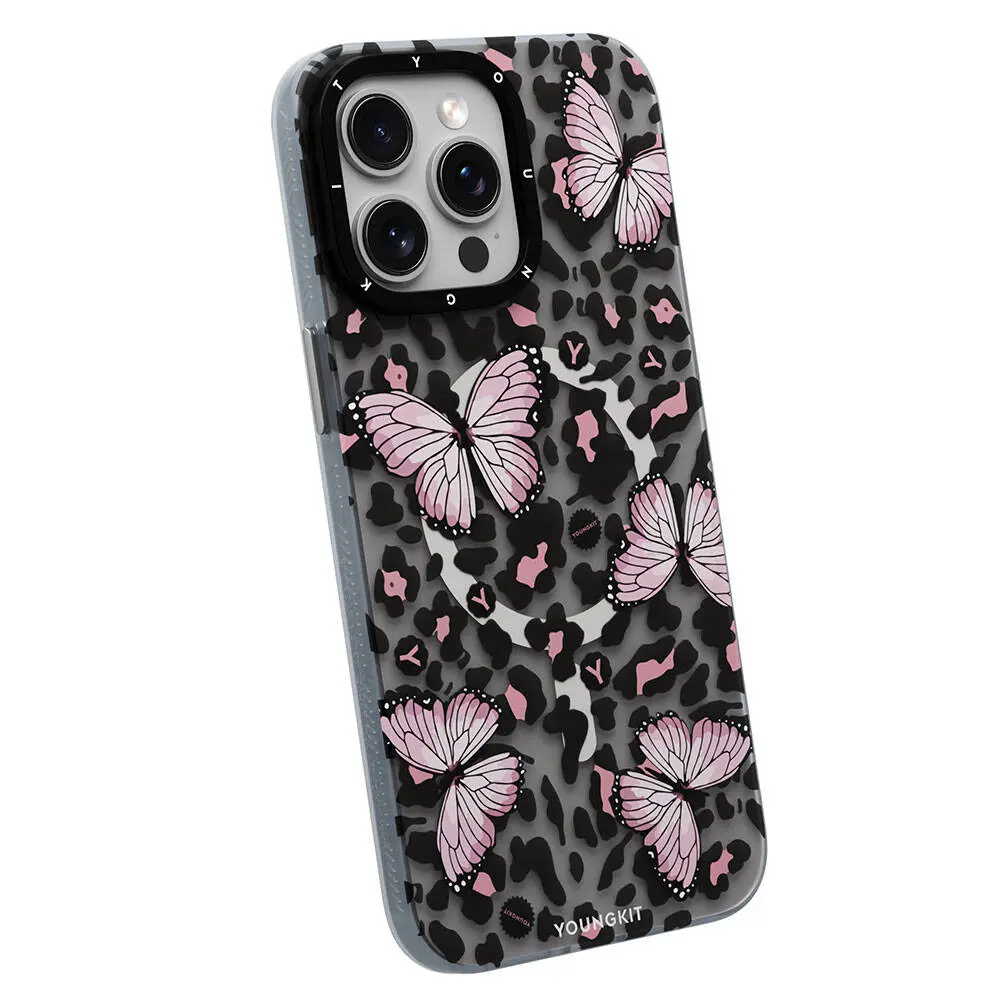 iPhone 14 Pro MagSafe Uyumlu Kelebek Desenli Kılıf - Youngkit Shadow Dance
