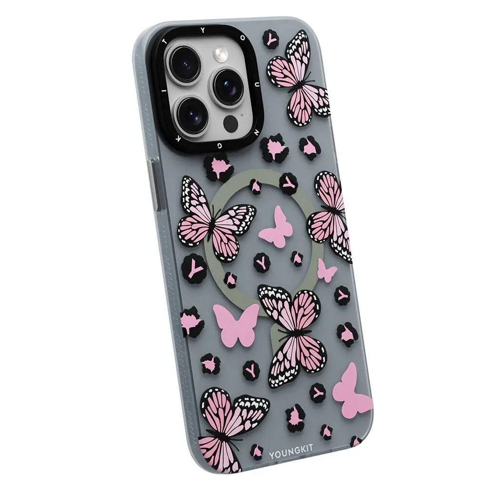 iPhone 14 Pro MagSafe Uyumlu Kelebek Desenli Kılıf - Youngkit Shadow Dance