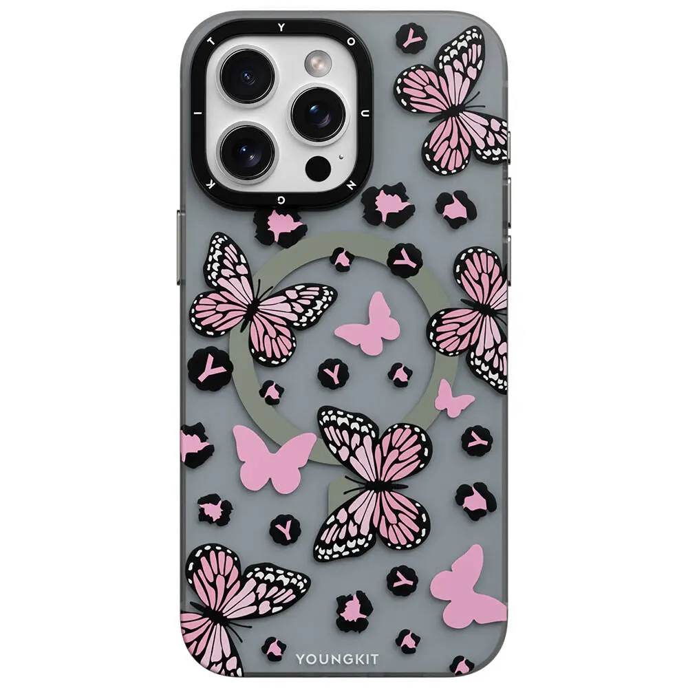 iPhone 14 Pro MagSafe Uyumlu Kelebek Desenli Kılıf - Youngkit Shadow Dance