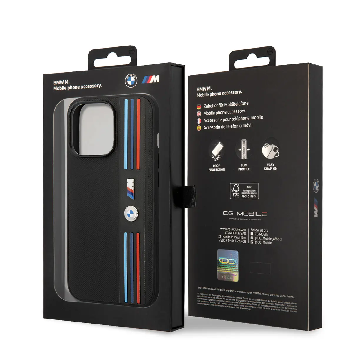 iPhone 14 Pro Max PU Deri Kılıf, Üç Renkli Çizgili - BMW