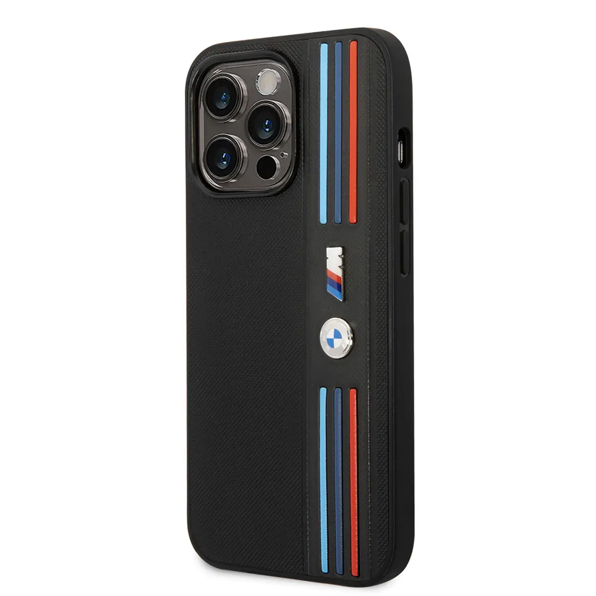 iPhone 14 Pro Max PU Deri Kılıf, Üç Renkli Çizgili - BMW
