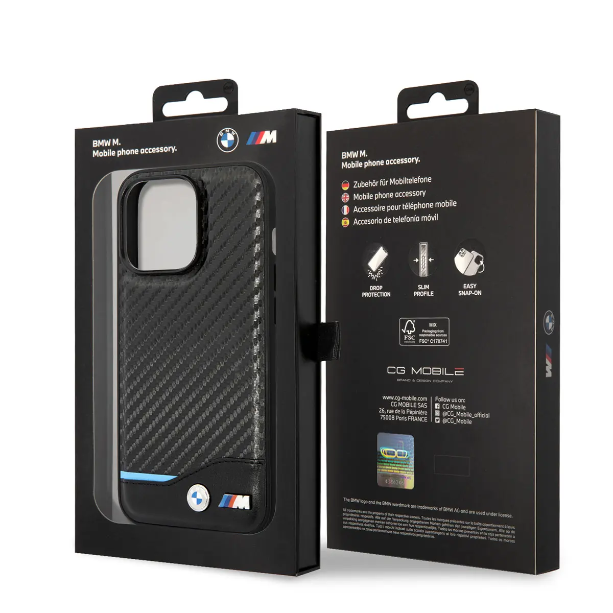 iPhone 14 Pro Max PU Deri ve Karbon Desenli Kılıf - BMW