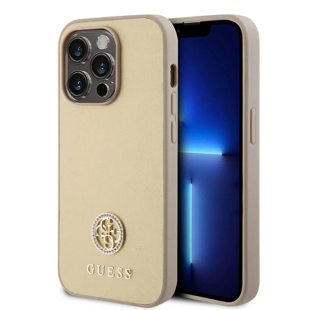 iPhone 14 Pro Max Deri Kılıf, Metal Logo ve Strass Detaylı - Guess 4G