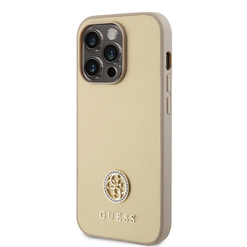 iPhone 14 Pro Max Deri Kılıf, Metal Logo ve Strass Detaylı - Guess 4G