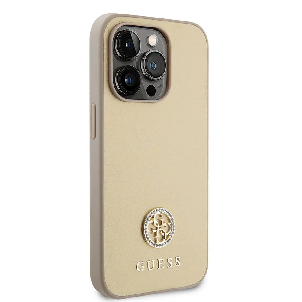 iPhone 14 Pro Max Deri Kılıf, Metal Logo ve Strass Detaylı - Guess 4G