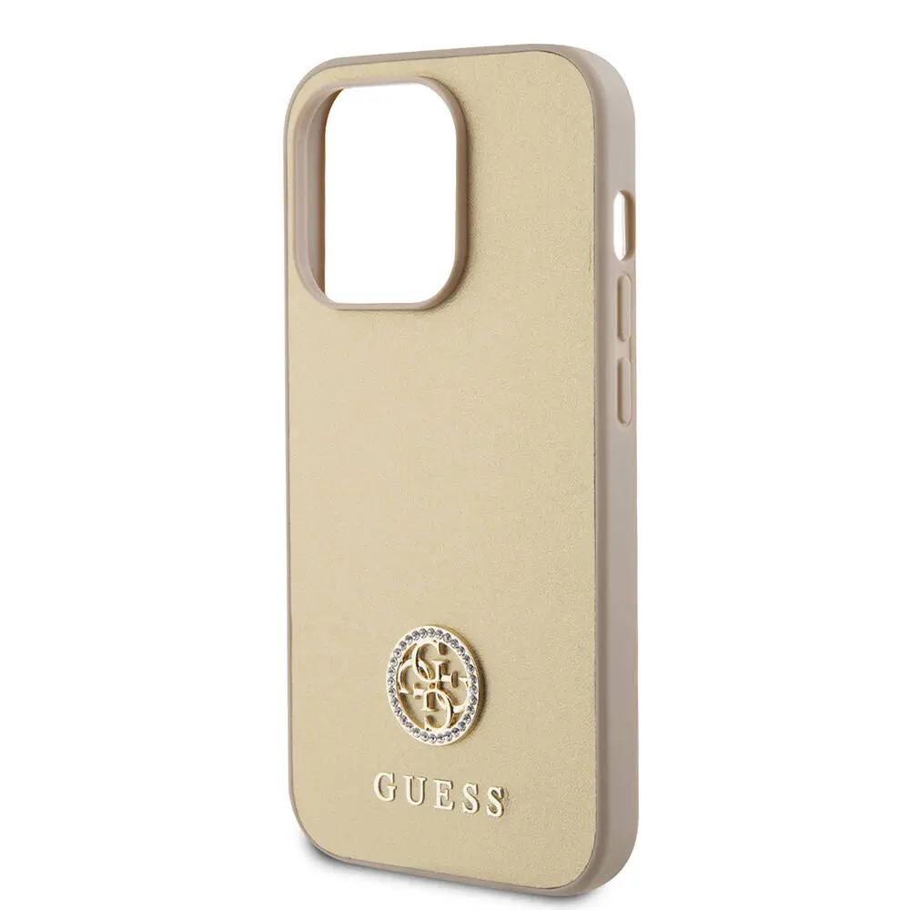 iPhone 14 Pro Max Deri Kılıf, Metal Logo ve Strass Detaylı - Guess 4G