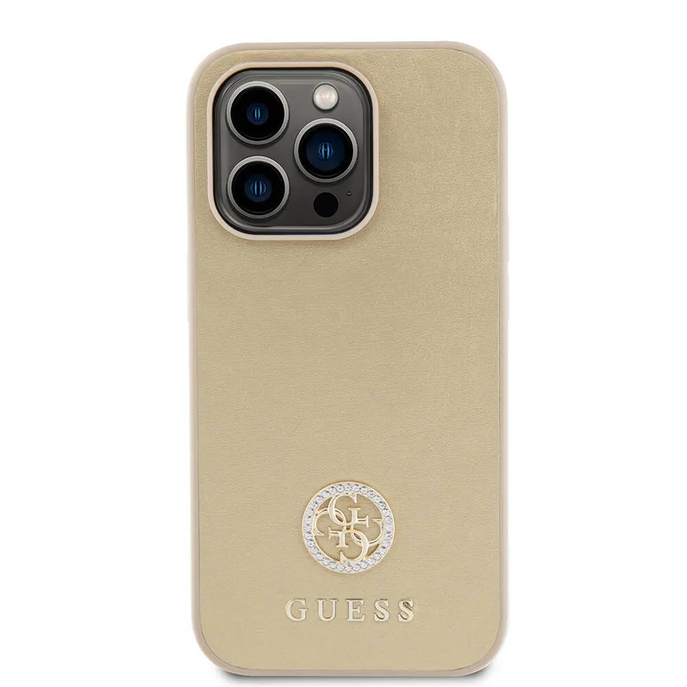 iPhone 14 Pro Max Deri Kılıf, Metal Logo ve Strass Detaylı - Guess 4G